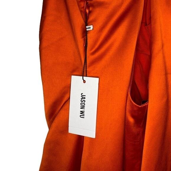 Jason Wu Orange Satin Ruched Sleeveless Open Back Midi Slip Dress Semi Formal - Picture 6 of 6